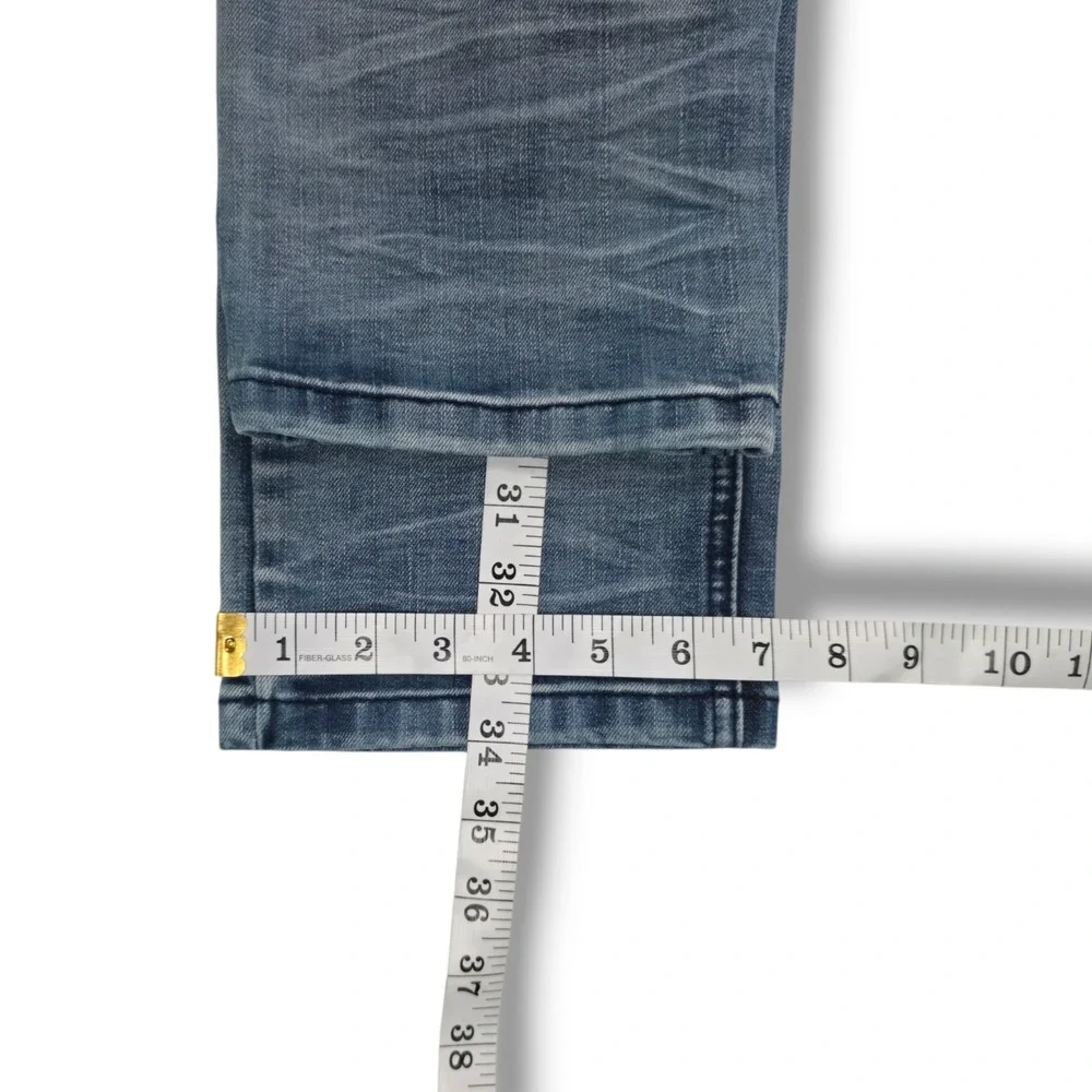 Smoke Rise Distressed Slim Straight Jeans Ripped Knee Moto Light Wash Y2K 34x34